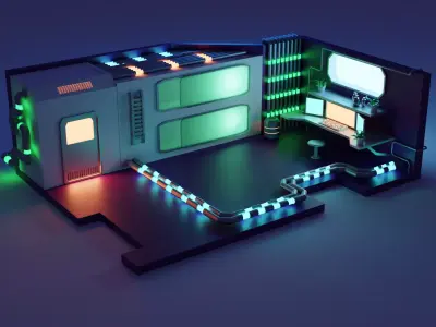 Rooom futuristic room with neon lights Low-poly 3D model