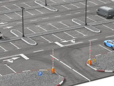  Urban Parking Layout With Cars And Boom Gates 