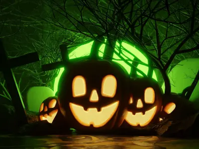 Horror Halloween pumpkin in forest cemetery 3d model 3D model