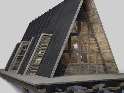 Triangular Wooden Modern House Low-poly 3D model