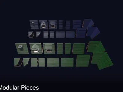 Modular Houses Pack - Low Poly Voxel Medieval Buildings Low-poly 3D model