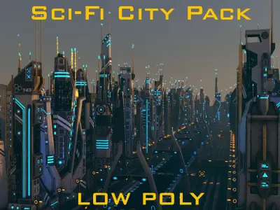 Mega Sci-Fi City Package Low-poly 3D model