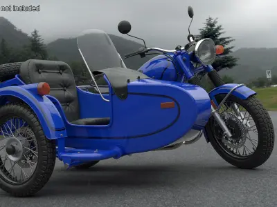  Retro Classic Blue Motorcycle with Sidecar Rigged 