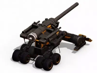 Sci-Fi Heavy Cannon Turret Mech Low-poly 3D model