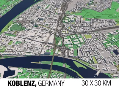 Koblenz Germany 30x30km 3D City Map 3D model