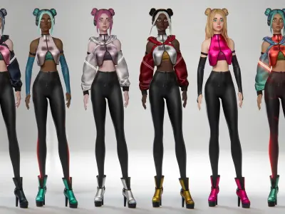 Streamer girl Sci-fi webcam performer with facial expressions Low-poly 3D model