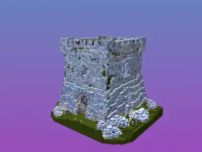 Voxel Medieval Stone Tower Low-poly 3D model