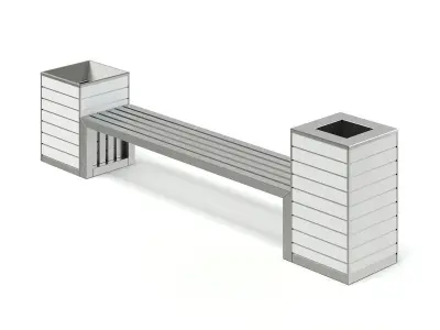  Bench with Recycle Bin 3D Model 3D model