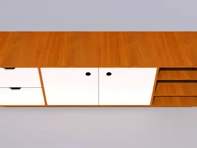 Tv Stand With Sliding Doors and Open Shelves 3D model