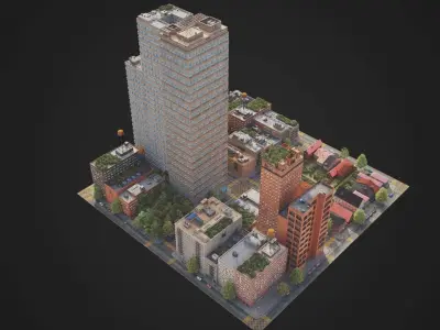 Realistic City District C2-R2 MAYA Low-poly 3D model