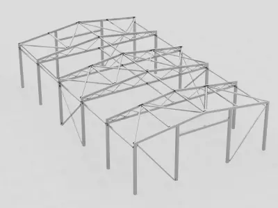 Steel hangar construction Low-poly 3D model