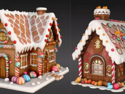 Winter House Christmas 3D Model Two Model Pack Back Ground Scene Low-poly 3D model