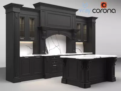 Black classic kitchen Neff with callacata stoneware 3D model