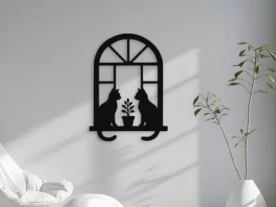 Cats on Window Sill Wall Decor 3D model