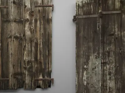 Old wooden doorway and windows  3D  model Low-poly 3D model