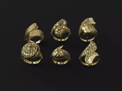 6 beautiful ring light weight   jewellery jwelry ready to print 3D print model