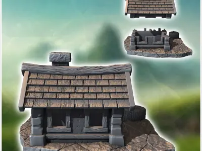 Medieval woodcutters hut with log and axe 8 - Medieval Gothic Fe 3D print model