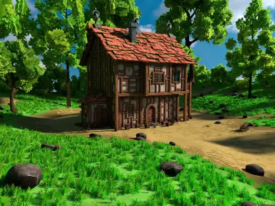 Medieval House 13 With Environment Low-poly 3D model