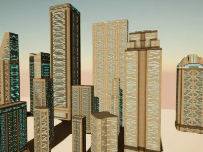 15 Sci Fi Buildings Set  Low-poly 3D model