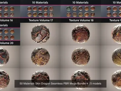 50 Materials Skin Dragon Seamless PBR Mega-Bundle 4 Texture