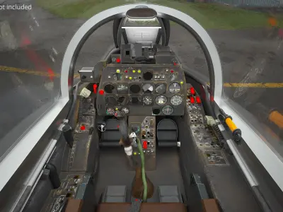  Silver Vintage Military Jet Plane Blue Markings with Interior Rigged for Cinema 4D 