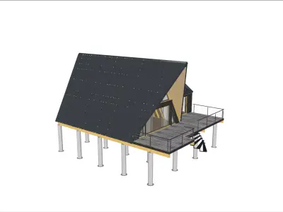 Modern A Frame Cabin on Stilts with Solar Panels 3D model