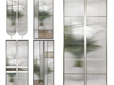 Partition pair of glass doors and mirror 3D model