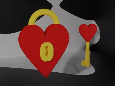 Padlock Heart - Cartoon Low-poly 3D model