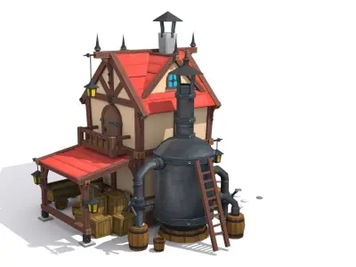 cartoon house Low-poly 3D model 16