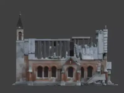 Ruined Stone Church 3D Model Low-poly 3D model