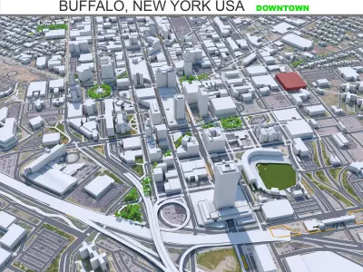 Buffalo Downtown New York USA Low-poly 3D model