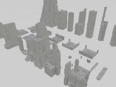 33 Low Poly Scifi Buildings  3D model