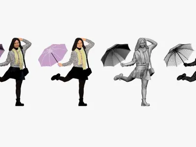 001144 woman in french style with umbrella 3D model
