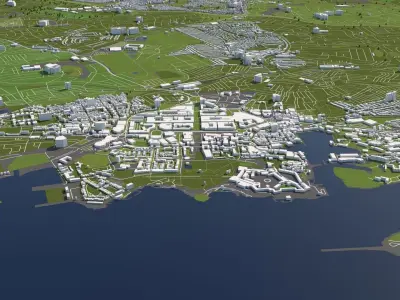 Plymouth UK 50x50km 3D City Map 3D model