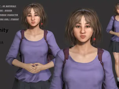 AAA REALISTIC FEMALE 3D CHARACTER BLONDE TEENAGE STUDENT Low-poly 3D model