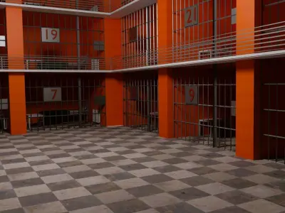 Prison orange and checkered floor in Low-poly 3D model
