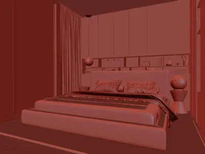 Bedroom Modern With Wood Floors And Window 3D Model 3D model