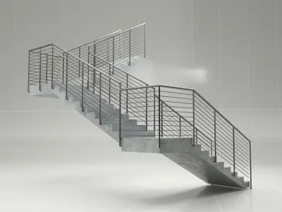 Stair 1 staircase with metal railings 3D model