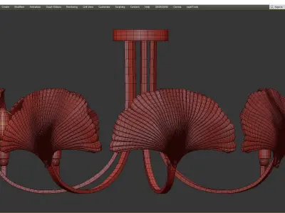 Ginkgo chandelier with brass and glass leaves Low-poly 3D model