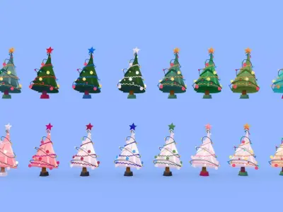 20 stylized color variations  christmas trees Low-poly 3D model