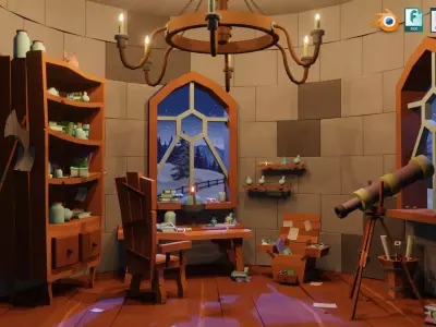 Stylized Astronomy Tower  Low-poly 3D model