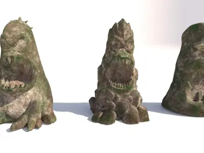 stone totems shaped like monsters 3D model