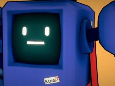 Cartoon Cute Blue Robot Low-poly 3D model