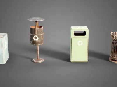 Street prop collection Low-poly 3D model