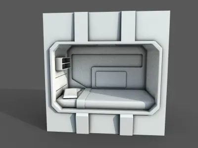 Scifi Cabin - Space Bunker Bed  Low-poly 3D model