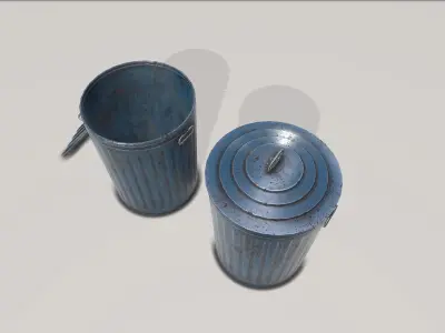 Blue Old Trashcan Low-poly 3D model