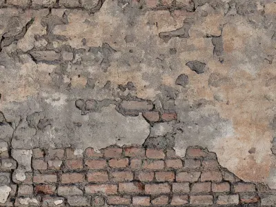 Old Damaged Brick Wall PBR  Texture
