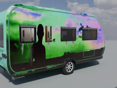 Trailer house in 10 variant with interior Low-poly 3D model