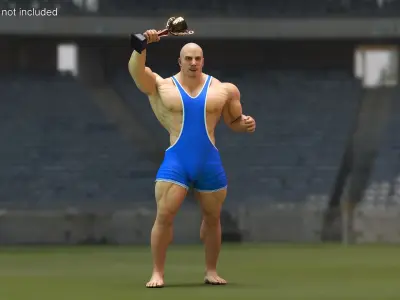  Bodybuilder in Blue Leotard Rigged for Cinema 4D 
