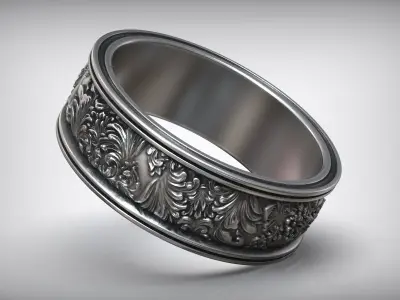 Rococo Ornate Carved Wedding Rings 3D print model